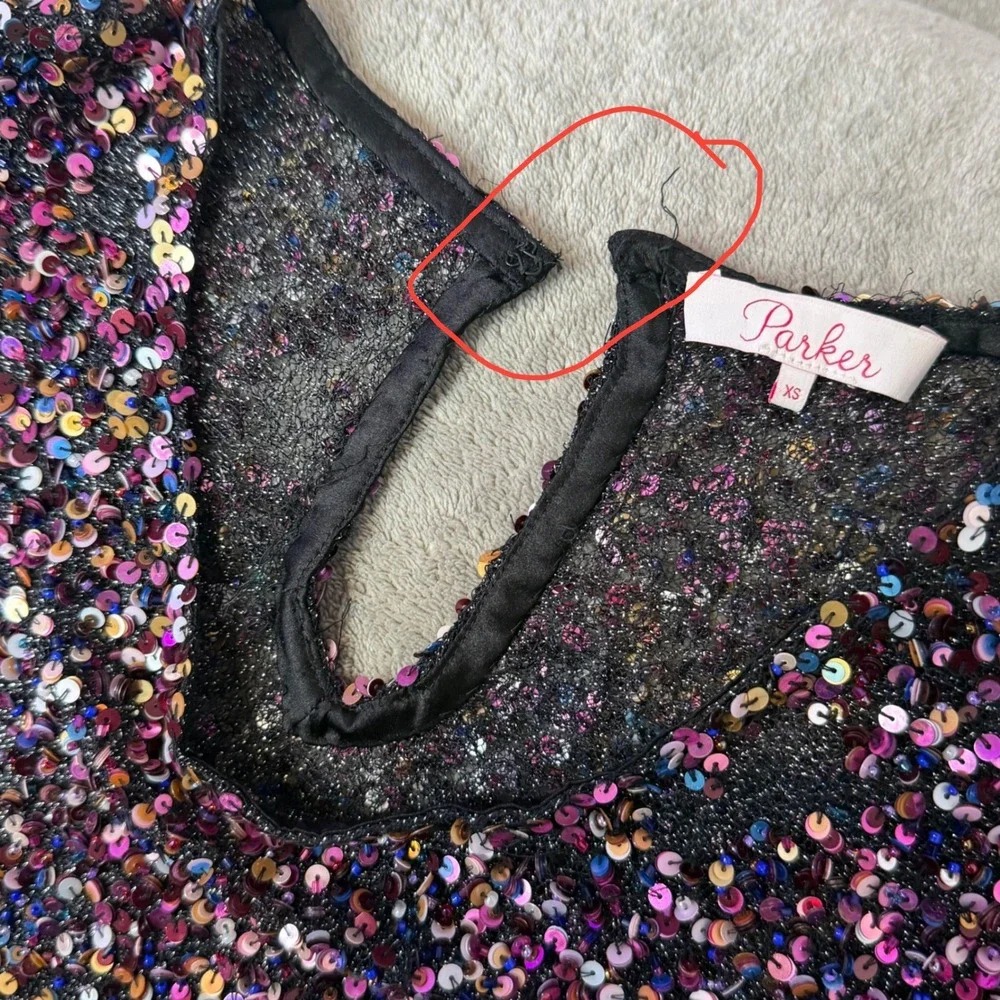 Parker All Over Colorful Sequin Top Womens XS Sheer Festive Holiday Sparkle Glam